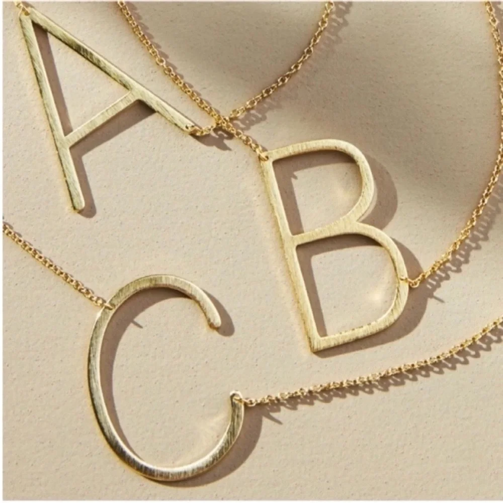 New! Gold Monogram Letter Initial Pendant Necklace NWOT